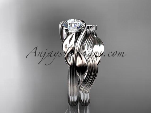 platinum leaf and vine wedding ring, engagement set with a "Forever One" Moissanite center stone ADLR273S - AnjaysDesigns