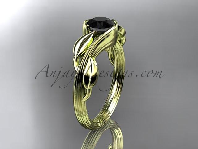 14kt yellow gold leaf and vine wedding ring, engagement ring with a Black Diamond center stone ADLR273 - AnjaysDesigns