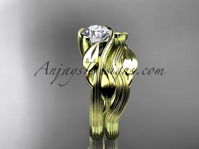 14kt yellow gold leaf and vine wedding ring, engagement set with a "Forever One" Moissanite center stone ADLR273S - AnjaysDesigns