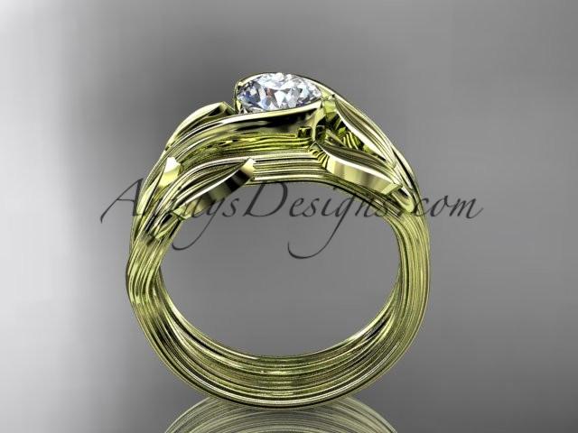 14kt yellow gold leaf and vine wedding ring, engagement set with a "Forever One" Moissanite center stone ADLR273S - AnjaysDesigns