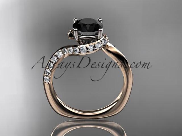 Unique 14k rose gold engagement ring, wedding ring with a Black Diamond center stone ADLR277 - AnjaysDesigns
