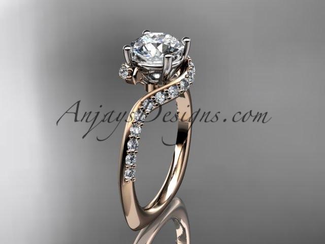 Unique 14k rose gold engagement ring, wedding ring with a "Forever One" Moissanite center stone ADLR277 - AnjaysDesigns
