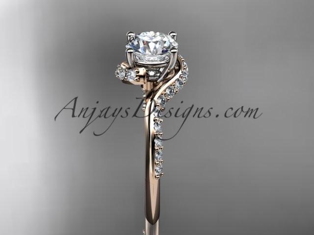 Unique 14k rose gold engagement ring, wedding ring with a "Forever One" Moissanite center stone ADLR277 - AnjaysDesigns