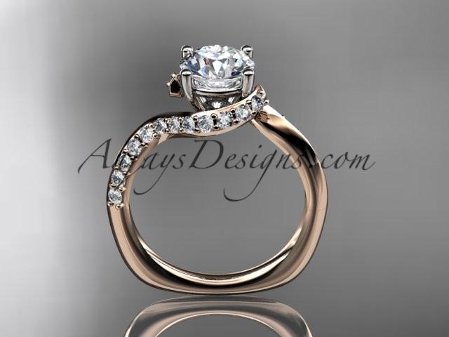 Unique 14k rose gold engagement ring, wedding ring with a "Forever One" Moissanite center stone ADLR277 - AnjaysDesigns