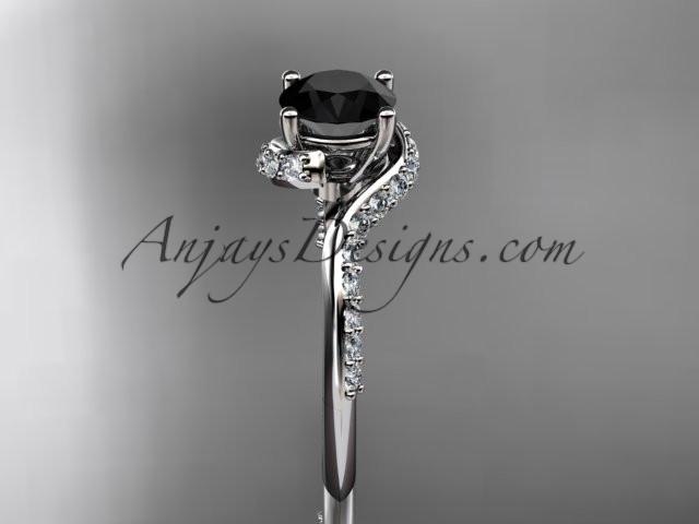 Unique 14k white gold engagement ring, wedding ring with a Black Diamond center stone ADLR277 - AnjaysDesigns