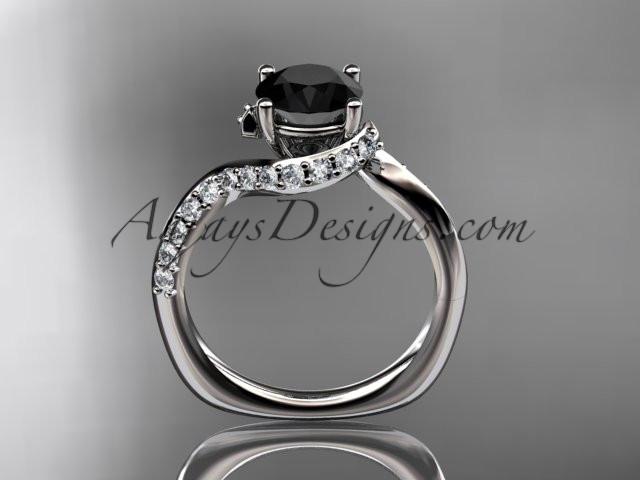 Unique 14k white gold engagement ring, wedding ring with a Black Diamond center stone ADLR277 - AnjaysDesigns