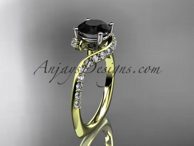 Unique 14k yellow gold engagement ring, wedding ring with a Black Diamond center stone ADLR277 - AnjaysDesigns