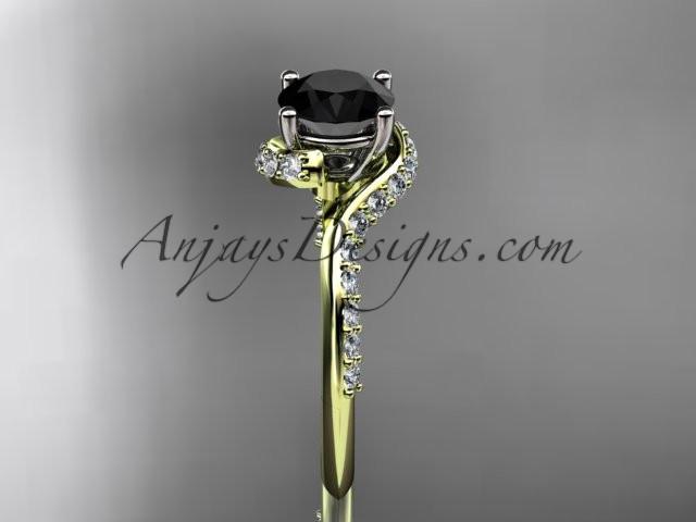 Unique 14k yellow gold engagement ring, wedding ring with a Black Diamond center stone ADLR277 - AnjaysDesigns