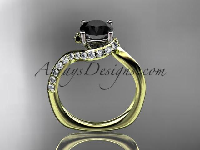 Unique 14k yellow gold engagement ring, wedding ring with a Black Diamond center stone ADLR277 - AnjaysDesigns