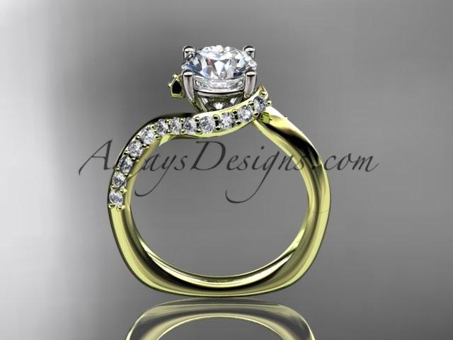 Unique 14k yellow gold engagement ring, wedding ring with a "Forever One" Moissanite center stone ADLR277 - AnjaysDesigns