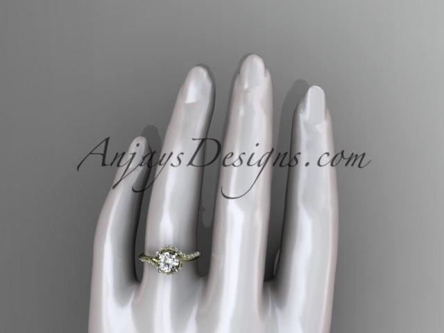 Unique 14k yellow gold engagement ring, wedding ring with a "Forever One" Moissanite center stone ADLR277 - AnjaysDesigns