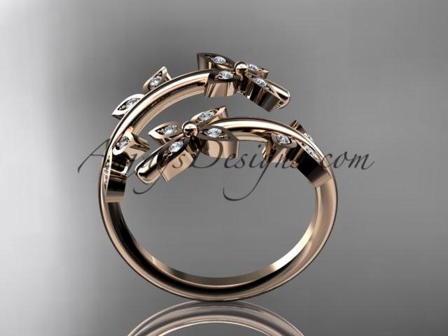 14k rose gold diamond leaf and vine wedding ring,engagement ring,wedding band ADLR27 - AnjaysDesigns