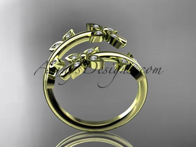 14k yellow gold diamond leaf and vine wedding ring,engagement ring,wedding band ADLR27 - AnjaysDesigns