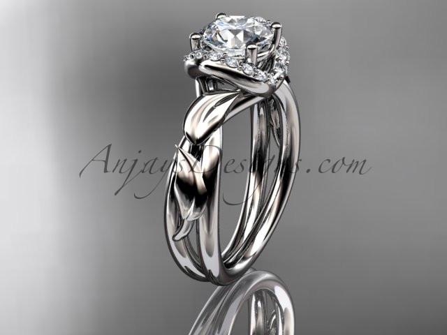 Platinum diamond leaf and vine wedding ring, engagement ring with a "Forever One" Moissanite center stone ADLR289 - AnjaysDesigns