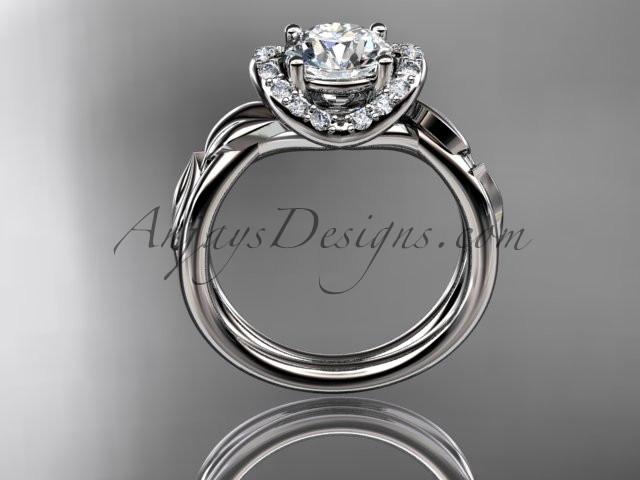 Platinum diamond leaf and vine wedding ring, engagement ring with a "Forever One" Moissanite center stone ADLR289 - AnjaysDesigns