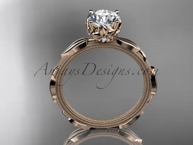 14k rose gold diamond vine and leaf wedding ring, engagement ring with a "Forever One" Moissanite center stone ADLR290 - AnjaysDesigns