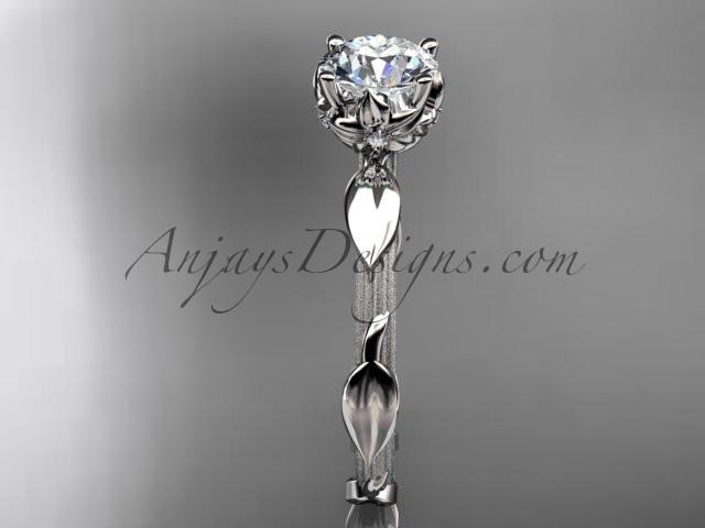 14k white gold diamond vine and leaf wedding ring, engagement ring with a "Forever One" Moissanite center stone ADLR290 - AnjaysDesigns