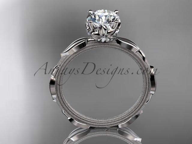 14k white gold diamond vine and leaf wedding ring, engagement ring with a "Forever One" Moissanite center stone ADLR290 - AnjaysDesigns