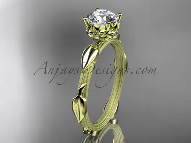 14k yellow gold diamond vine and leaf wedding ring, engagement ring with a "Forever One" Moissanite center stone ADLR290 - AnjaysDesigns