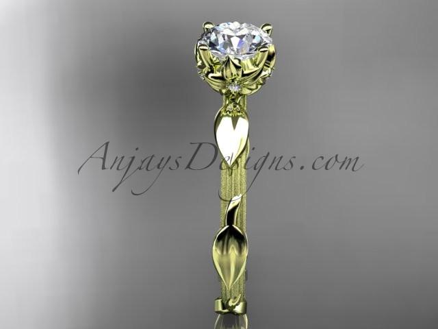 14k yellow gold diamond vine and leaf wedding ring, engagement ring with a "Forever One" Moissanite center stone ADLR290 - AnjaysDesigns