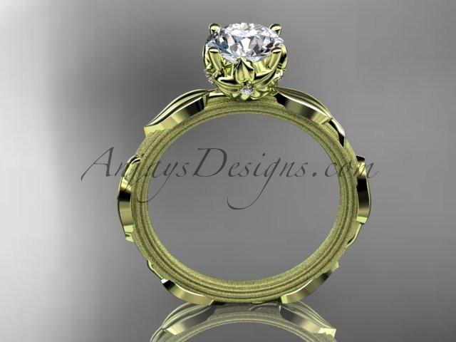 14k yellow gold diamond vine and leaf wedding ring, engagement ring with a "Forever One" Moissanite center stone ADLR290 - AnjaysDesigns