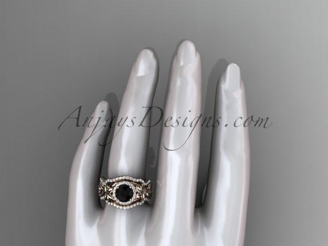 14kt rose gold diamond unique engagement set, wedding set with a Black Diamond center stone ADLR300 - AnjaysDesigns