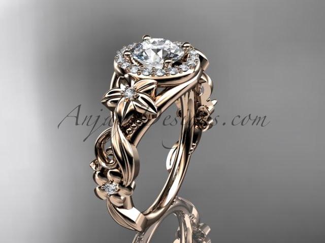 14kt rose gold diamond unique engagement ring, wedding ring with a "Forever One" Moissanite center stone ADLR300 - AnjaysDesigns