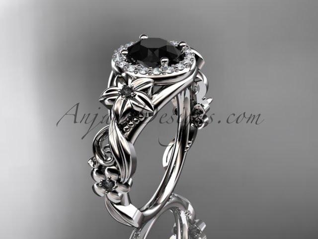 14kt white gold diamond unique engagement ring, wedding ring with a Black Diamond center stone ADLR300 - AnjaysDesigns