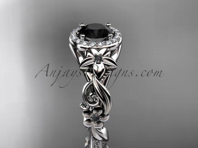 Platinum diamond unique engagement ring, wedding ring with a Black Diamond center stone ADLR300 - AnjaysDesigns