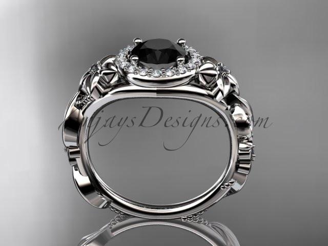 Platinum diamond unique engagement ring, wedding ring with a Black Diamond center stone ADLR300 - AnjaysDesigns