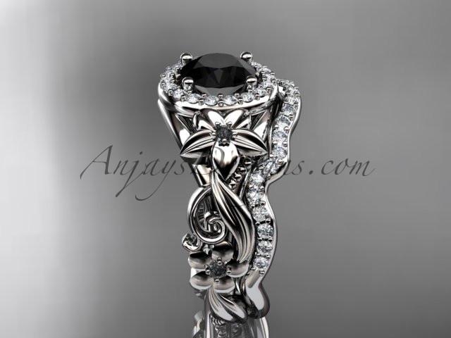 14kt white gold diamond unique engagement set, wedding set with a Black Diamond center stone ADLR300 - AnjaysDesigns