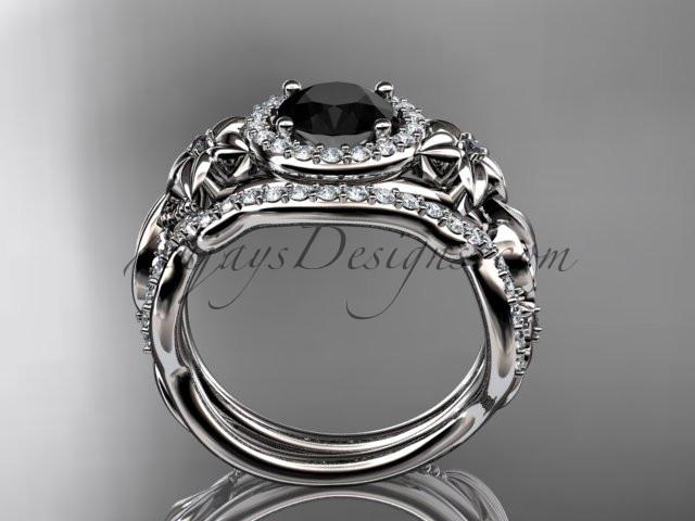 14kt white gold diamond unique engagement set, wedding set with a Black Diamond center stone ADLR300 - AnjaysDesigns