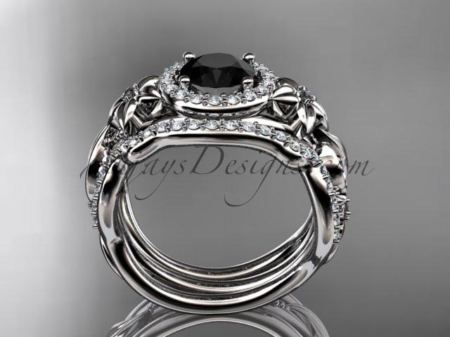 14kt white gold diamond unique engagement set, wedding set with a Black Diamond center stone ADLR300 - AnjaysDesigns