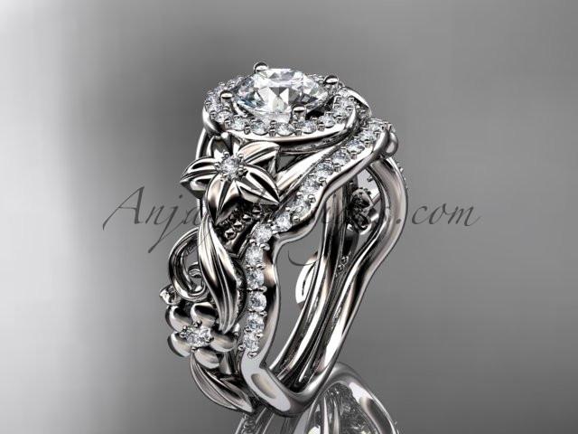 Platinum diamond unique engagement set, wedding set, ADLR300 - AnjaysDesigns