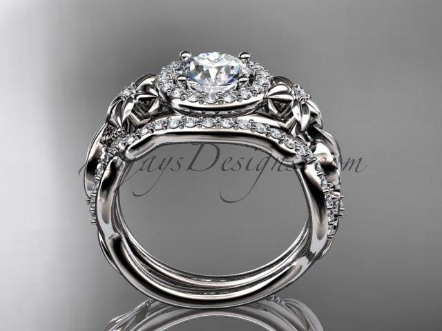 Platinum diamond unique engagement set, wedding set with a "Forever One" Moissanite center stone ADLR300 - AnjaysDesigns