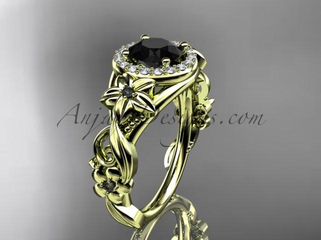 14kt yellow gold diamond unique engagement ring, wedding ring with a Black Diamond center stone ADLR300 - AnjaysDesigns