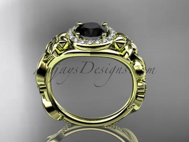 14kt yellow gold diamond unique engagement ring, wedding ring with a Black Diamond center stone ADLR300 - AnjaysDesigns