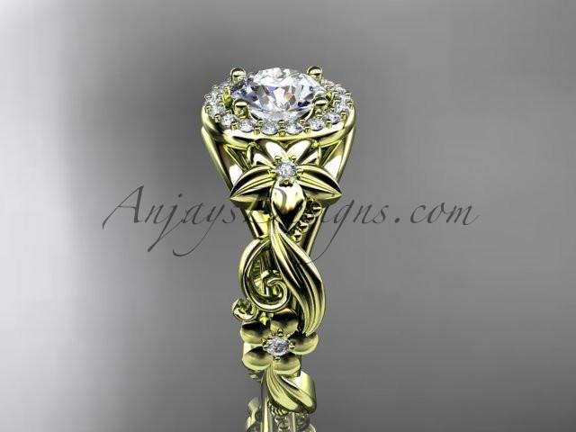 14kt yellow gold diamond unique engagement ring, wedding ring with a "Forever One" Moissanite center stone ADLR300 - AnjaysDesigns