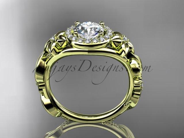 14kt yellow gold diamond unique engagement ring, wedding ring with a "Forever One" Moissanite center stone ADLR300 - AnjaysDesigns