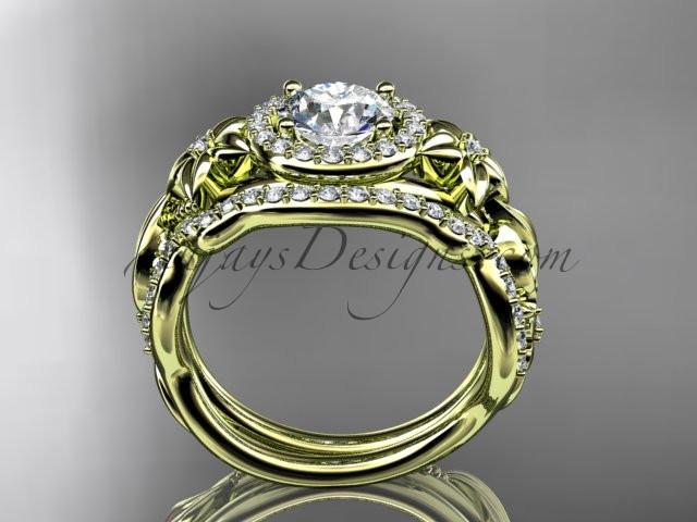 14kt yellow gold diamond unique engagement set, wedding set with a "Forever One" Moissanite center stone ADLR300 - AnjaysDesigns