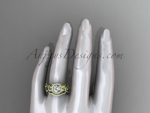 14kt yellow gold diamond unique engagement set, wedding set with a "Forever One" Moissanite center stone ADLR300 - AnjaysDesigns