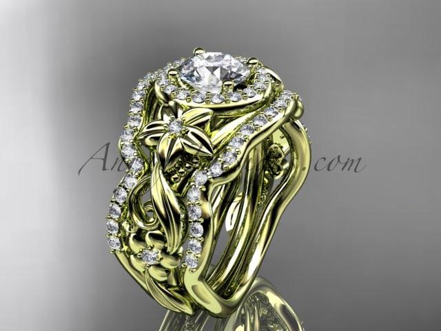 14kt yellow gold diamond unique engagement set, wedding set, ADLR300 - AnjaysDesigns