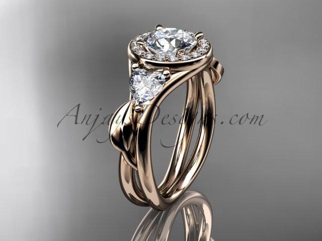 14kt rose gold diamond unique engagement ring, wedding ring with a "Forever One" Moissanite center stone ADLR314 - AnjaysDesigns
