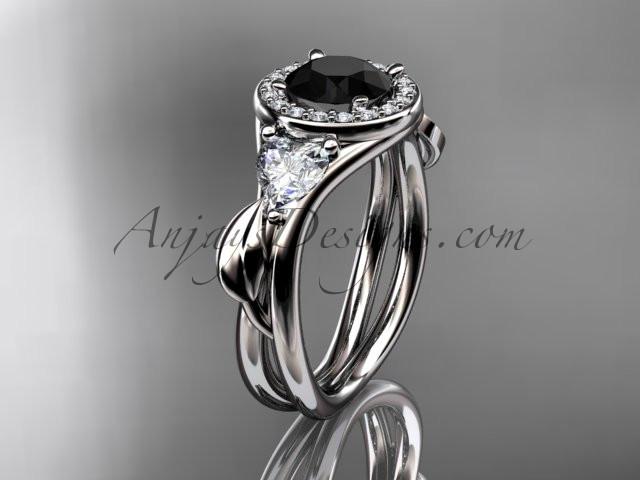 Platinum diamond unique engagement ring, wedding ring  with a Black Diamond center stone ADLR314 - AnjaysDesigns