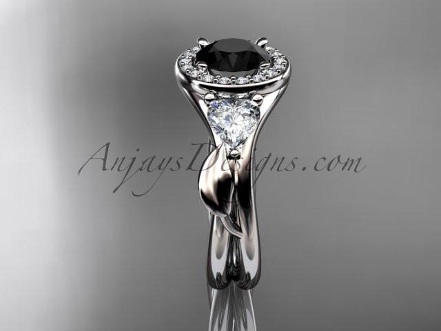 Platinum diamond unique engagement ring, wedding ring  with a Black Diamond center stone ADLR314 - AnjaysDesigns