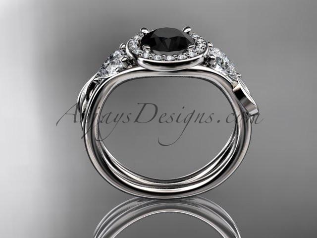 Platinum diamond unique engagement ring, wedding ring  with a Black Diamond center stone ADLR314 - AnjaysDesigns