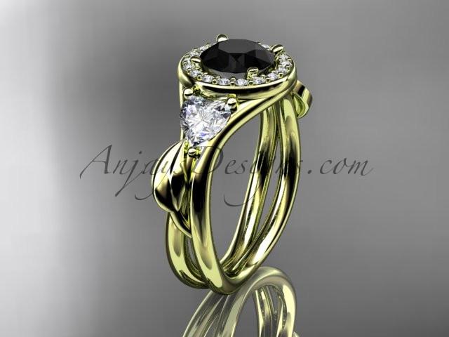 14kt yellow gold diamond unique engagement ring, wedding ring  with a Black Diamond center stone ADLR314 - AnjaysDesigns