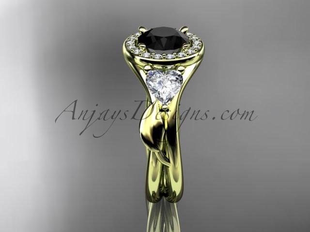 14kt yellow gold diamond unique engagement ring, wedding ring  with a Black Diamond center stone ADLR314 - AnjaysDesigns