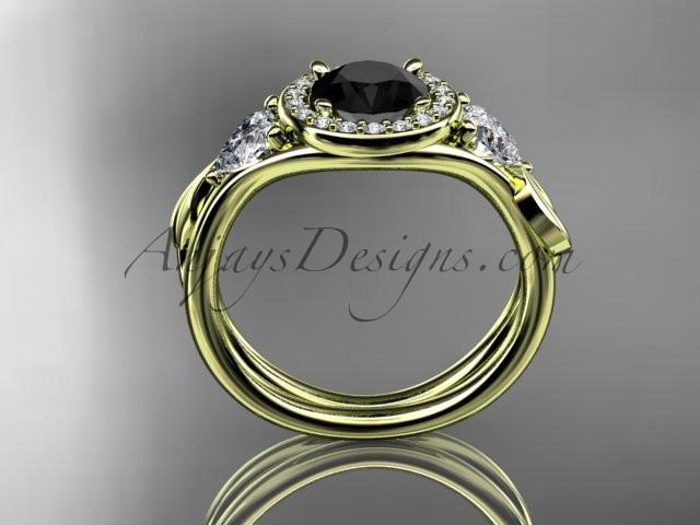 14kt yellow gold diamond unique engagement ring, wedding ring  with a Black Diamond center stone ADLR314 - AnjaysDesigns