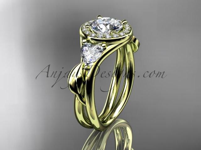14kt yellow gold diamond unique engagement ring, wedding ring with a "Forever One" Moissanite center stone ADLR314 - AnjaysDesigns